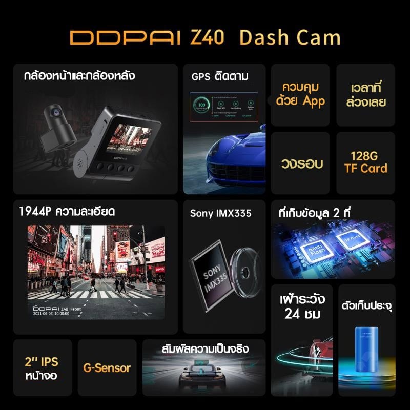 กล้องติดรถยนต์ DDPAI Z40 บริการติดตั้งถึงรถ ตอบครบทุกฟังก์ชั่น