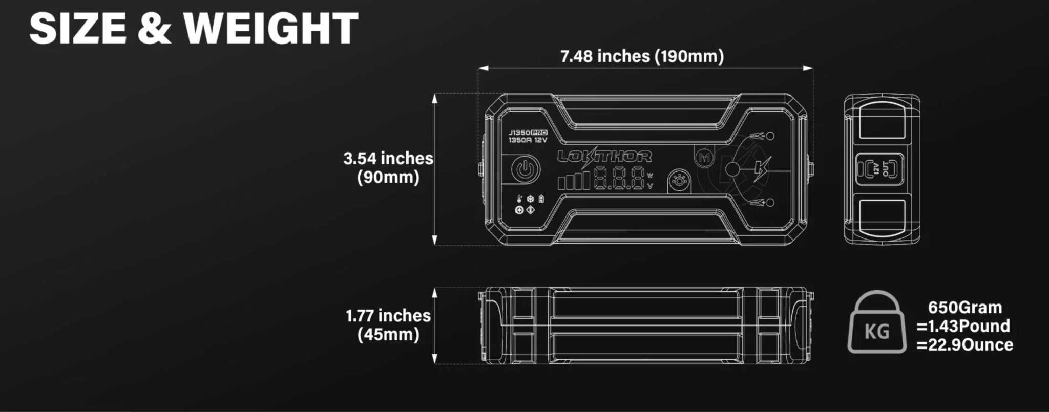 เครื่องจั๊มสตาร์ท Lokithor J1350 ที่มีการออกแบบมาเพื่อให้ใช้งานได้ยาวนานและทนทาน