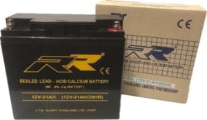 แบตเตอรี่ตะกั่วกรด ยี่ห้อ RR สำหรับมอเตอร์ไซค์ไฟฟ้า 12V 21Ah
