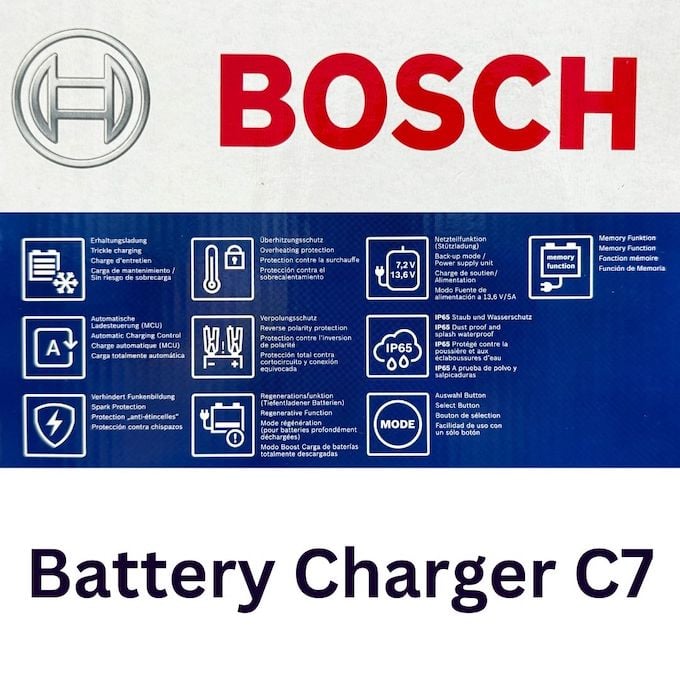 เครื่องชาร์จแบตเตอรี่ Bosch C7 ชาร์จ เรือ มอเตอร์ไซค์ รถยนต์ 12V/24V ชาร์จแบตเตอรี่ทุกชนิด MF SMF EFB GEL AGM ของแท้